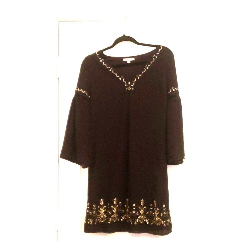 NWOT Black and Gold Embroidered Sheath Dress
